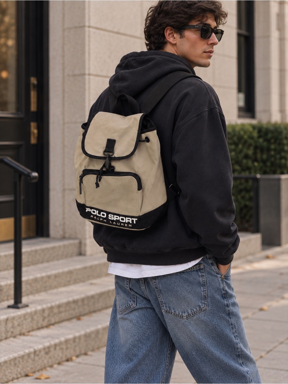 Vintage 1990s Polo Sport Backpack in Beige